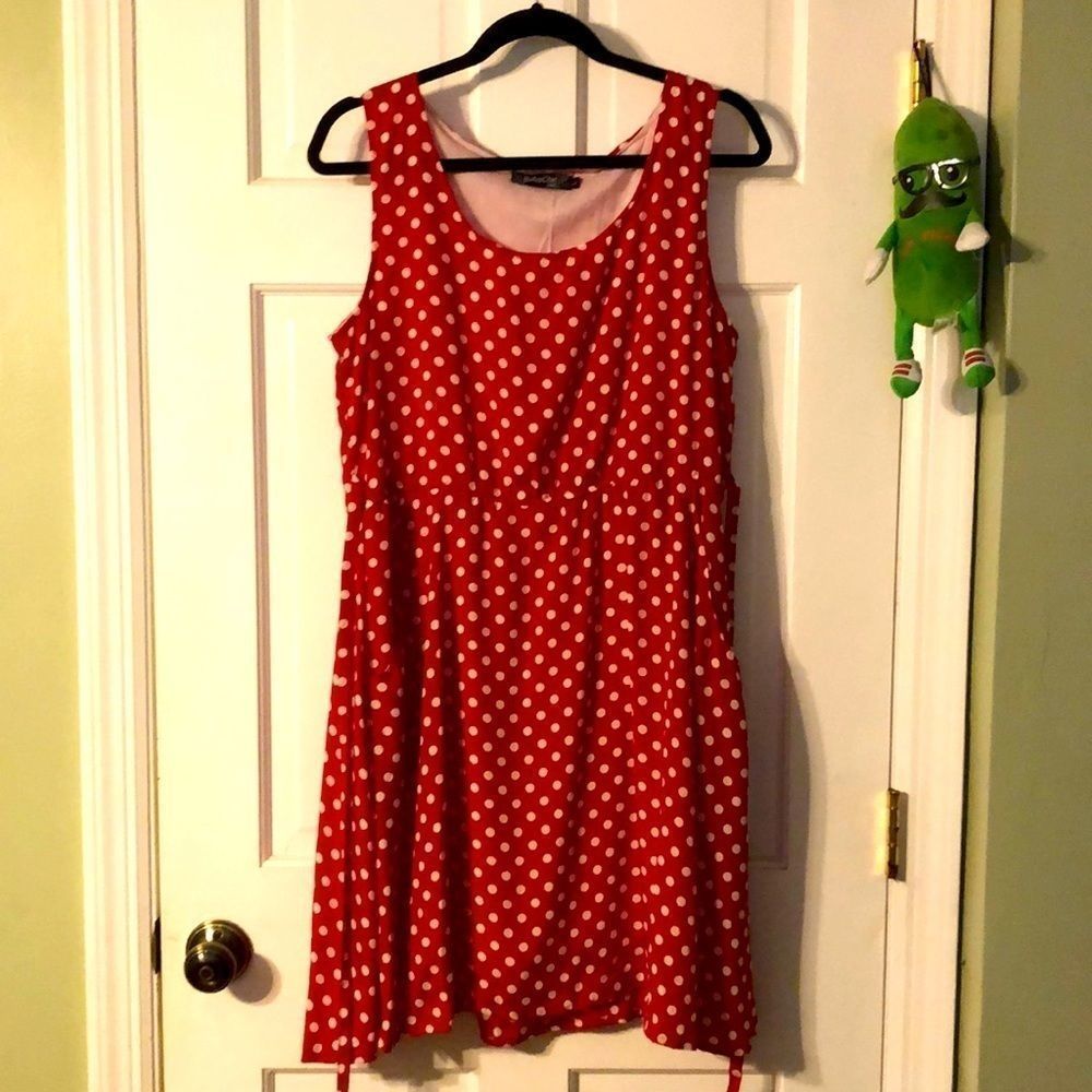 Boho Chic Brand Red Polka Dot Sleeveless Dress with Pockets